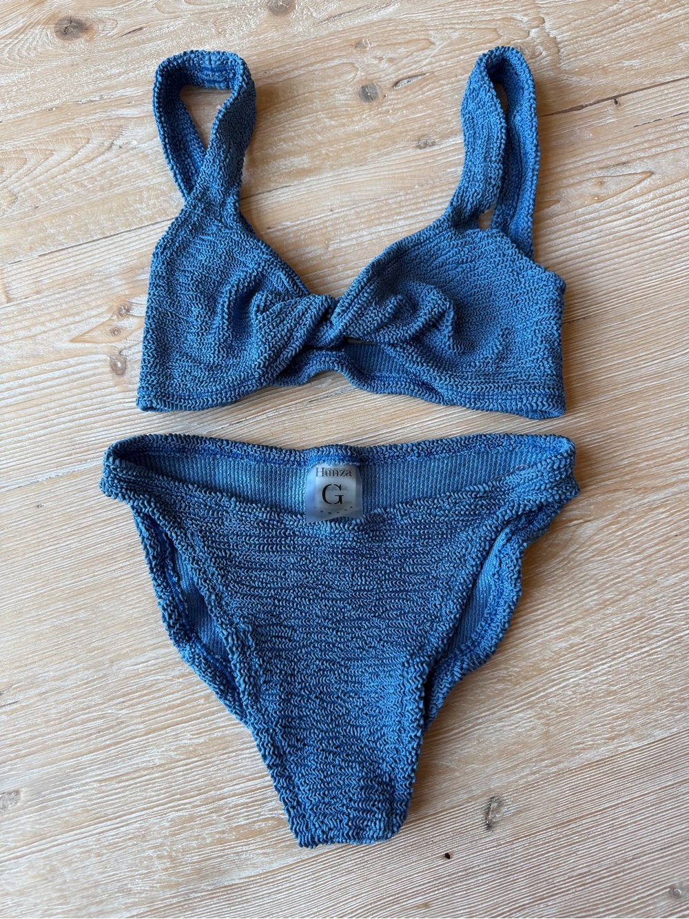Hunza G Juno Bikini -Blue Textured Twist Bikini Set